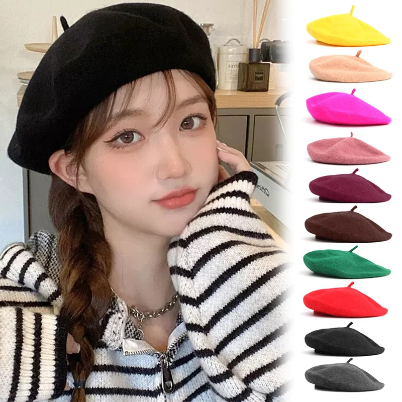 

Fashion Solid Berets for Women Autumn Winter Warm Hat French Style Plain Caps Outdoor Walking Climbing Casual Hats Colorful 1Pc