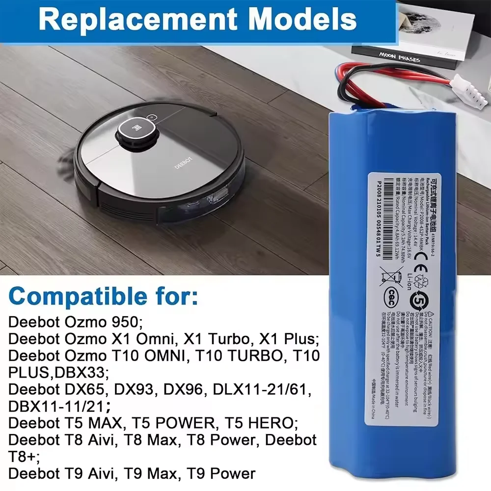 Фото 100% НОВАЯ Батарея для ECOVACS S10-LI-144-5200 12800 мАч, замена для роботов-пылесосов X1 T5 T8 T8AIVI MAX T9 12800 мАч №5