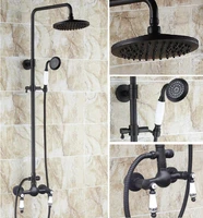 black oil rubbed bronze dual ceramic handles bathroom 8 inch round rain shower faucet set mixer tap hand shower mrs514