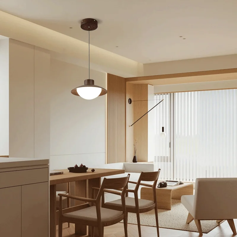 Деревянный светодиодный подвесной светильник белый орех акриловый абажур