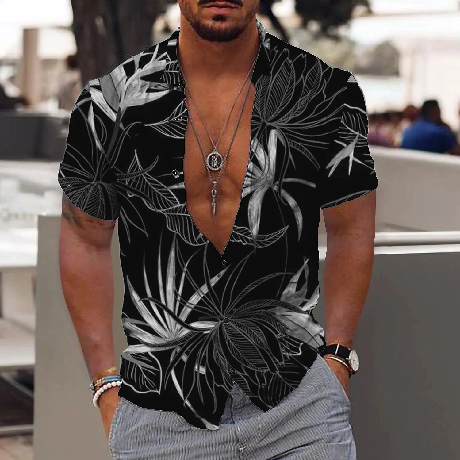 

Men's Shirt Graphic Shirt Aloha Shirt Leaves Turndown Street Short Sleeve Button-Down Print Clothing Apparel Fashion Casual