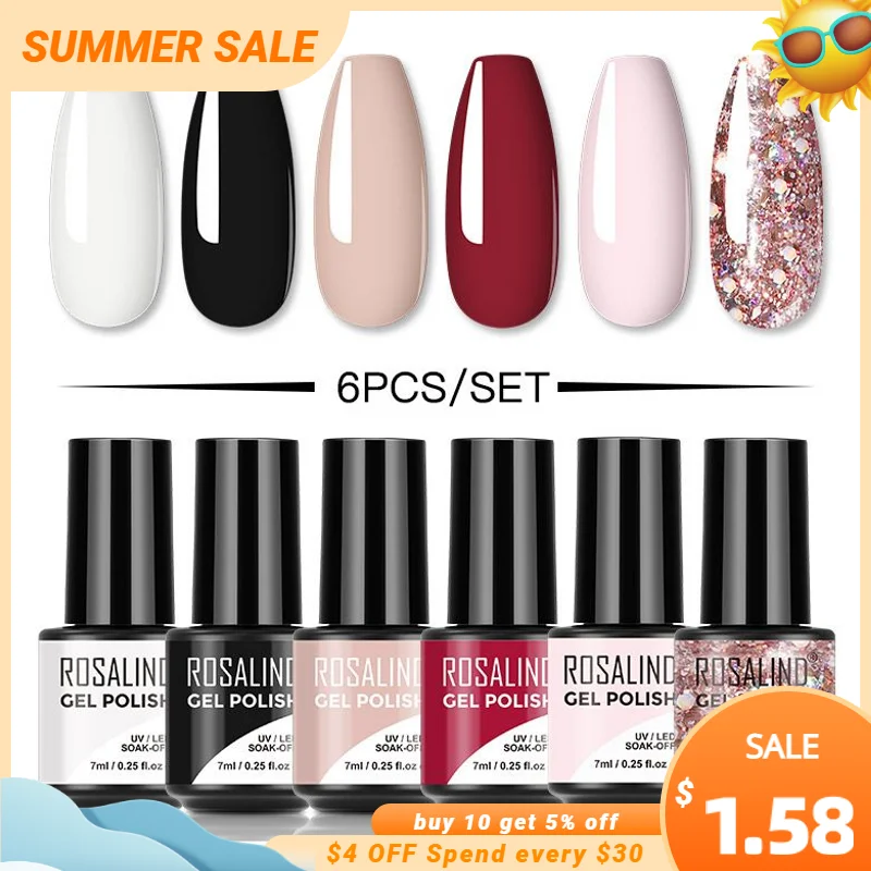 

ROSALIND 2/4/6/8PCS Gel Nail Polish Set Kit Manicure Lacquer Base Top Coat Nail Art Hybrid Varnishes Semi Permanent UV Nail Gel