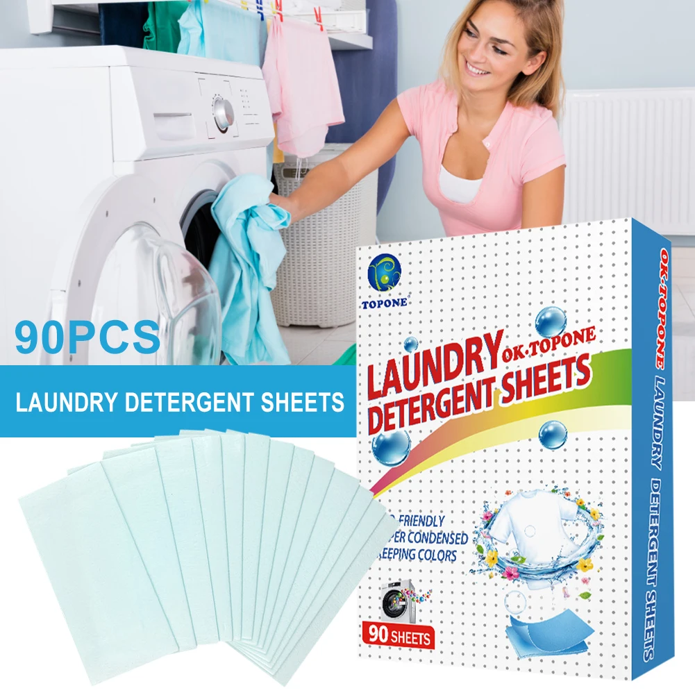 

90Pcs Laundry Detergent Sheets Easy Dissolve Laundry Tablets Deep Cleaning Less Foam Laundry Soap Softener for Hand Machine Wash