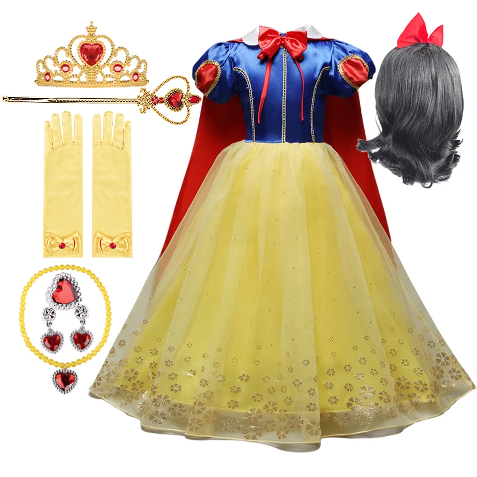 

Kids Costume Little Girl Snow White Party Bow Vestidos Kids Removable Cape Princess Costume Halloween Ball Dress Summer Costume
