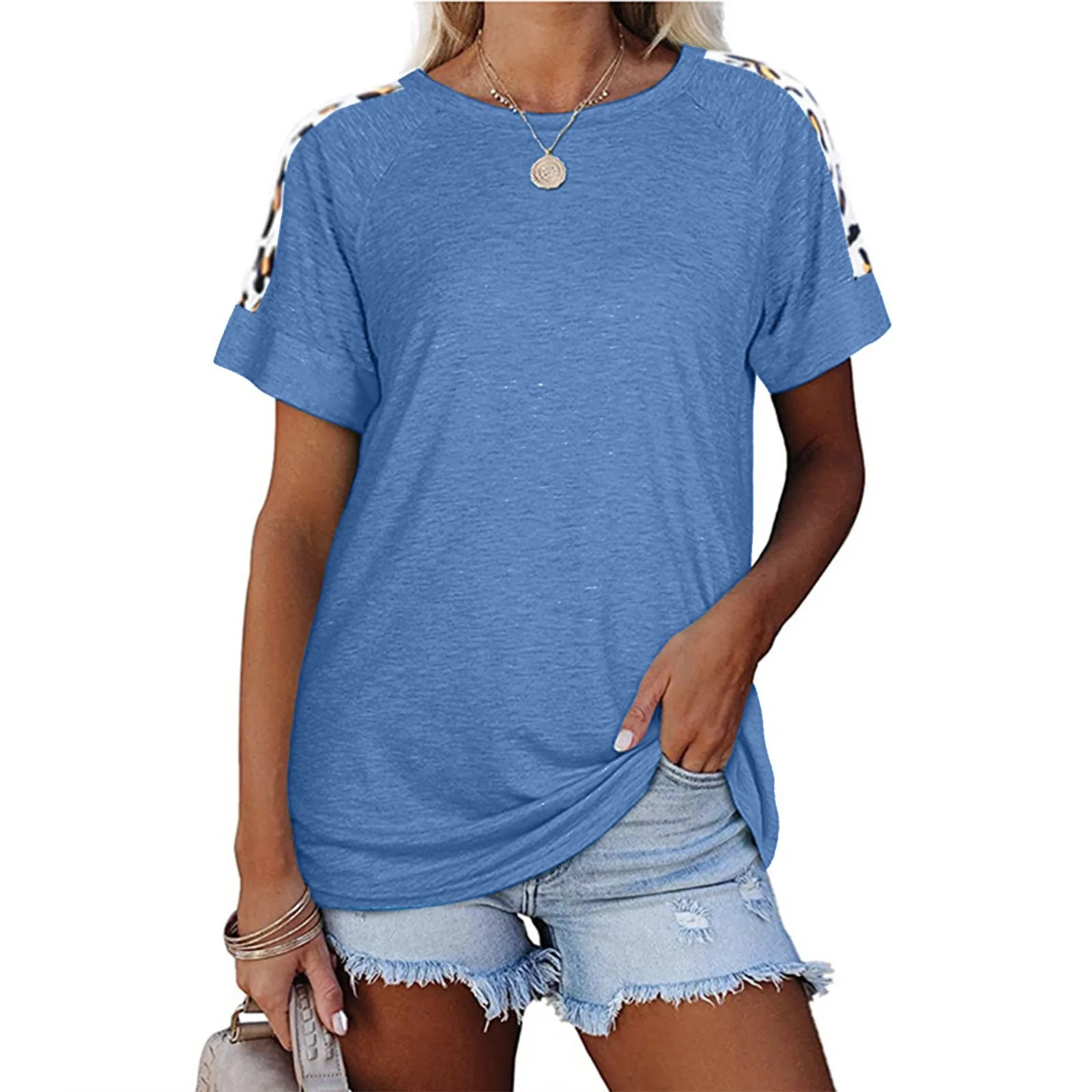 

Women's Pullover Loose Round Neck Solid Color Splicing Ladies Hollow Short Sleeve T-shirt Ropa Mujer Srtreetwear