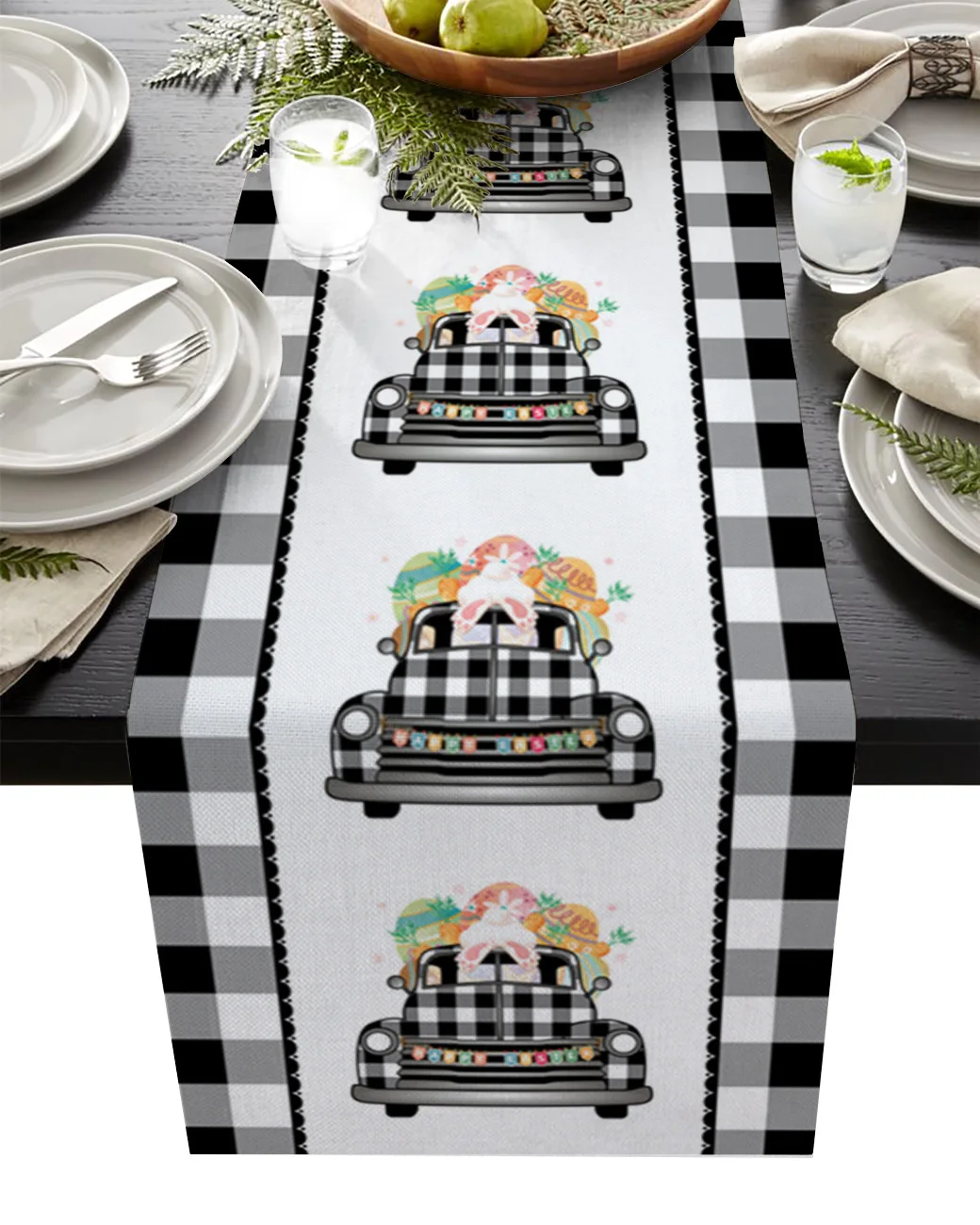

Пасхальная настольная дорожка в черно-белую клетку, праздничный свадебный Декор, пасхальное украшение для обеденного стола, скатерть из хл...