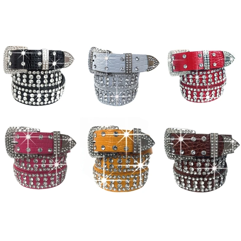 

L93F Bling Belts Women Fashion Cowgirl Western Studded Waistband Belt Dress Belt for Jeans