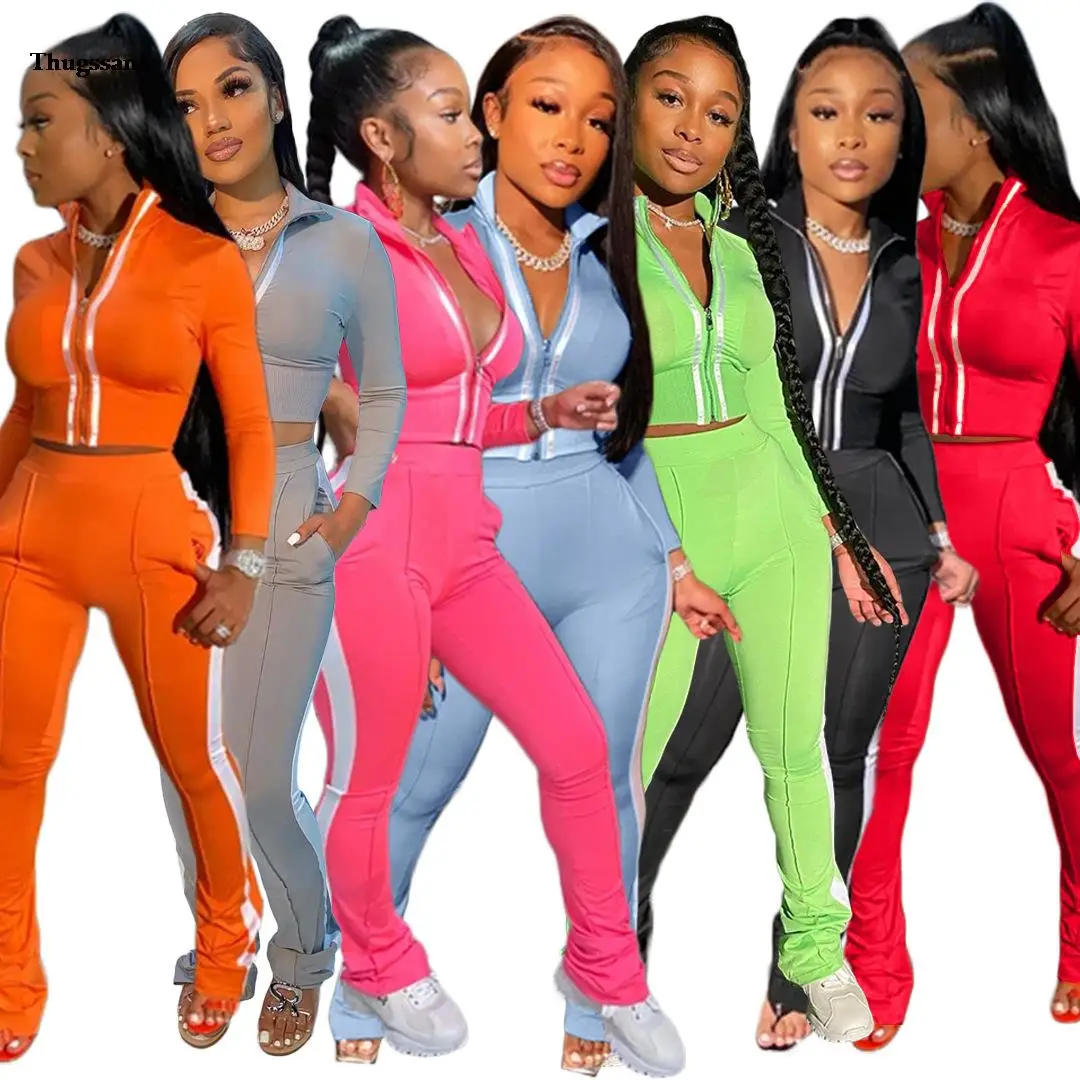 

2023 summer burst European and American women's solid color stitching fashion sports and leisure two-piece set