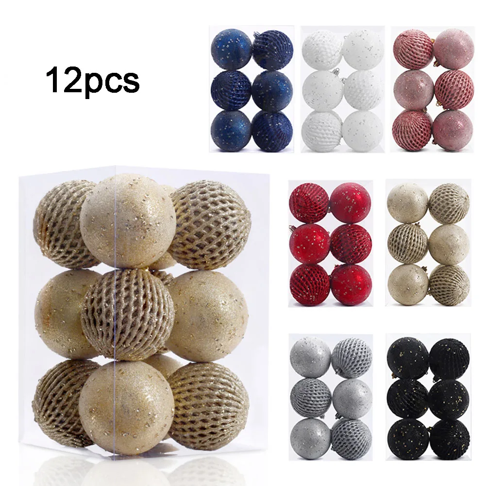 

12PCS 8CM Christmas Ball Pendant Sequin Painted Xmas Ball Hanging Ornaments Set Home 2023 Navidad New Year 2024 Decoration