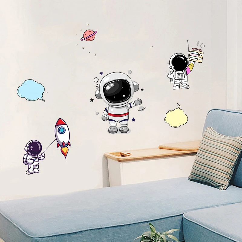 Наклейки на стену с мультяшным астронавтом для детской комнаты художественная