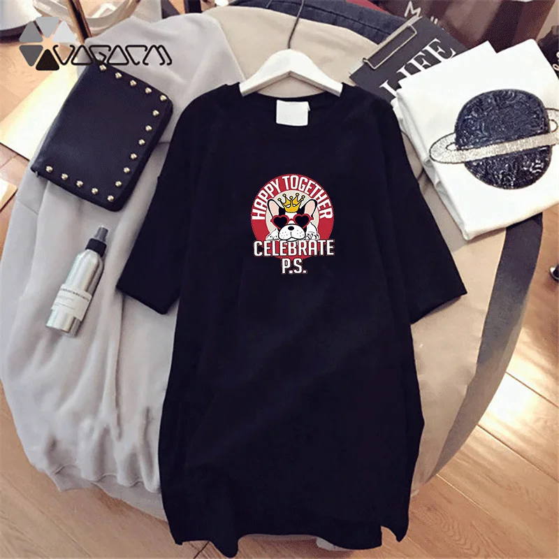 

Loose Casual Women Dress Chinese Style Faddish Cartoon Print Summer Dresses Women 2022 Short Sleeve O Neck Pullover White Dress