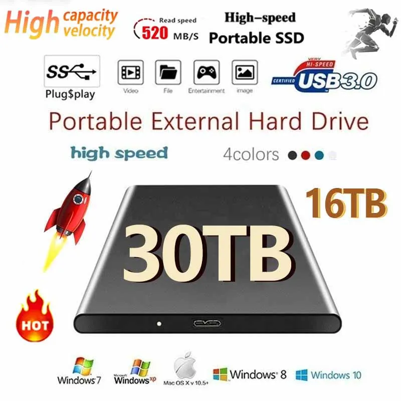 

Portable High-speed 500GB 1TB 2TB SSD 16TB 30TB External Hard Drive Mass Storage USB3.0 Original Mobile SSD for Laptops Notebook