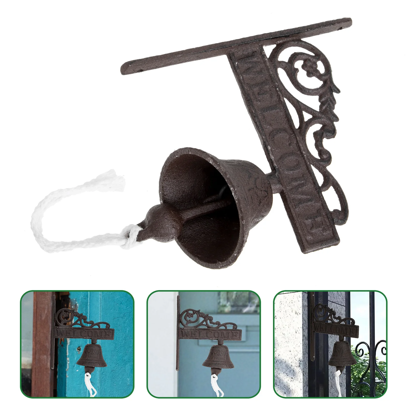 

Bell Doorbell Iron Wall Bells Door Hanging Dinner Parts Fence Link Chain Shaking Outdoor Vintage Cast Farmhouse Mounted Rustic
