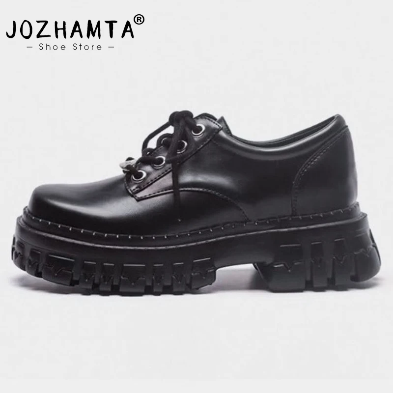 

JOZHAMTA Women Pumps Real Leather Spring Loafers Fashion Platform High Heels Shoes Woman Casual Office Lady Footwear Size 34-40
