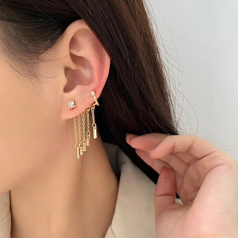 

1Pair New Fashion Long Silver Crystal Leaf Tassel Earrings Gold Plated Earring Zircon Stud Earrings Wedding Jewelry Pendant Gift