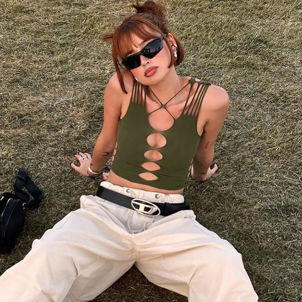

Summer Tank Top For Women Sleeveless Sexy Hole Corset Top Solid Color Backless Cool Women's Crop Top Slim Women's Tank