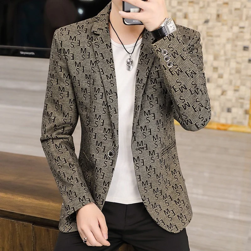 

Men's Blazer 2022 Spring Fashion High-Quality Men's Korean Version The Printed Slim Formal Wedding Party Prom Suit Jacket M-3XL
