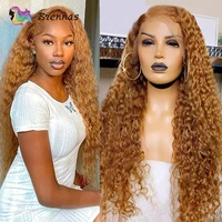 honey blonde deep curly lace front wig brown kinky curly human hair 13x4 frontal wig for black women brazilian 180 density