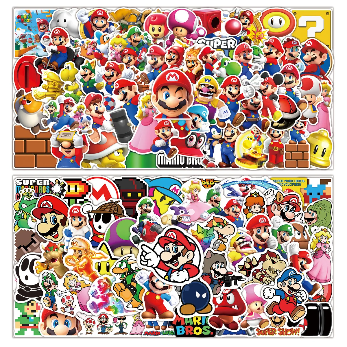 

100pcs/lot Super Mario Bros Stickers PVC Adhesive Cartoon Anime Figure Water Cup Computer Trunk Decorative Toy Stickers Kid Gift