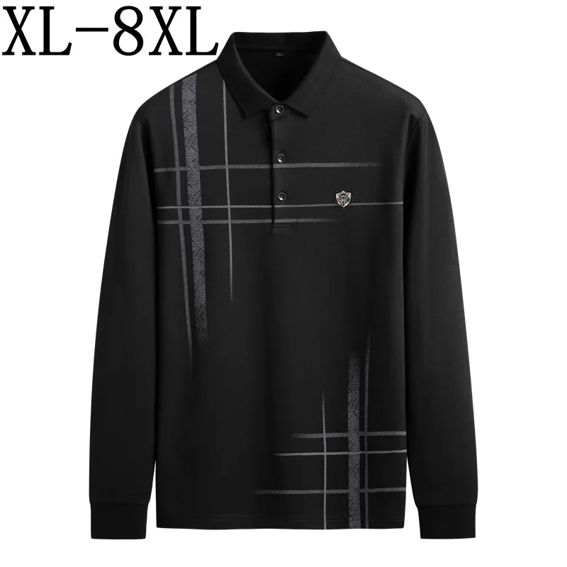 

7XL 8XL 6XL 2023 New Autumn England Style Plaid Polo Shirt Men Long Sleeve Luxury Mens Polos High Quality Loose Male Shirts