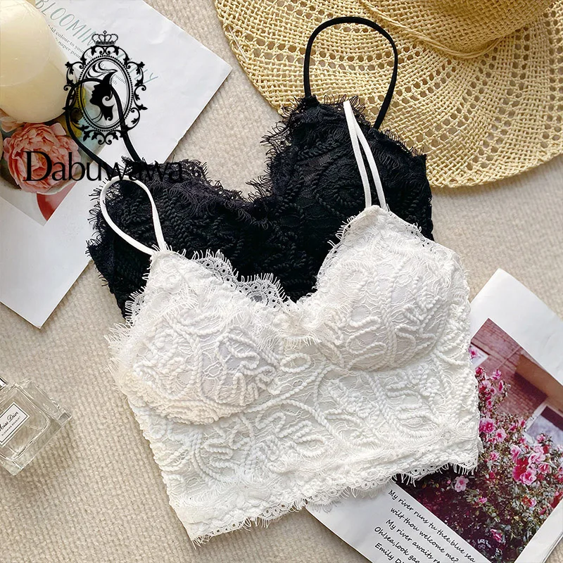 

Dabuwawa Sexy Lace Holidaily Sleeveless Crop Top Single Breasted Vacation Women Camis Deep V-neck Spaghetti Strap Tank DF1AVS009