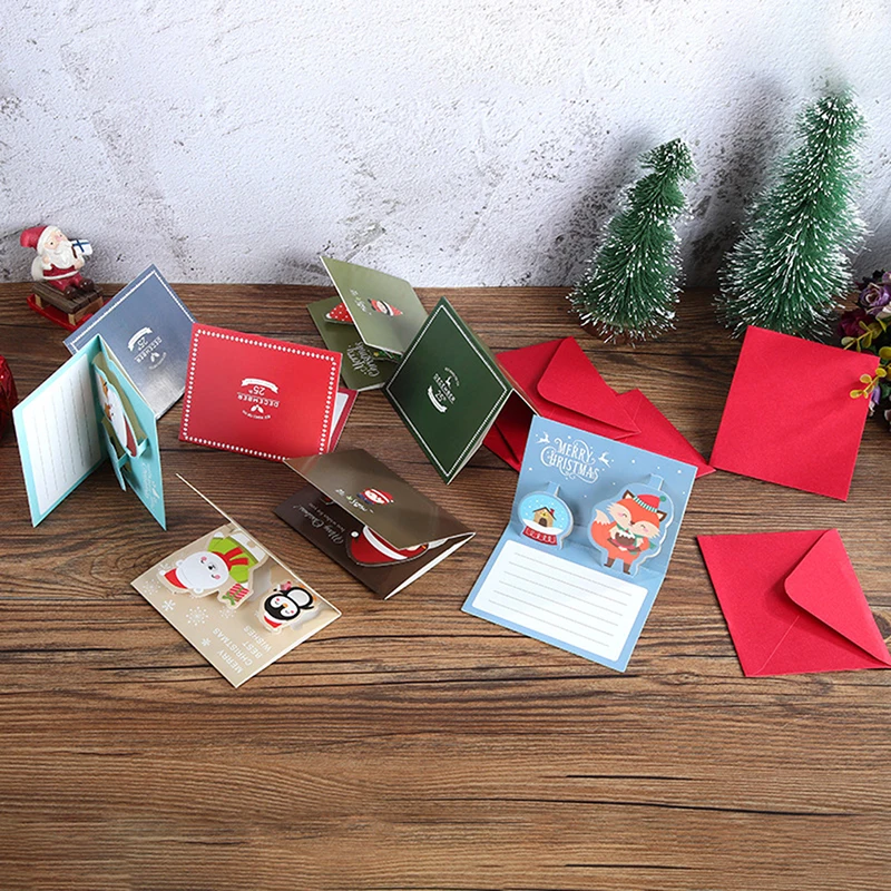 

Blank Merry Christmas Invitation Cards with Envelope Snowman Santa Claus Red Xmas Invitations Thank You Card for Christams Party