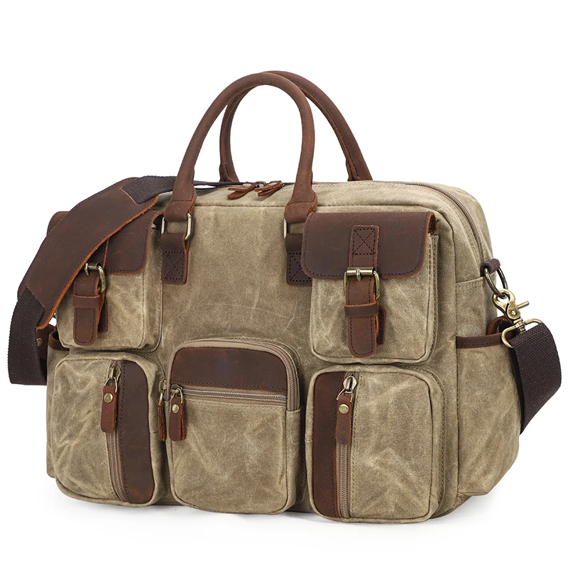 

Men's Travel Handbag Large Capacity Waterproof Leather Canvas Shoulder Messenger Bag