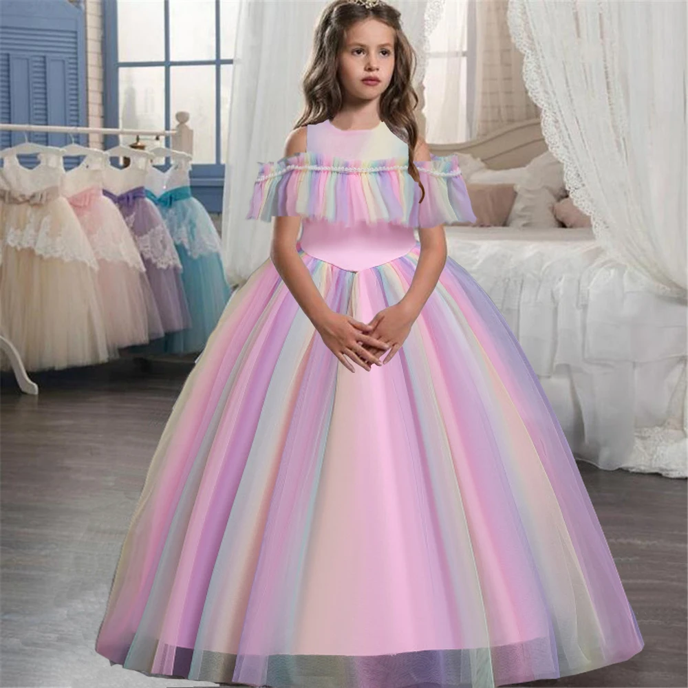 

Элегантные платья для подружек невесты для девочек, детское вечернее платье принцессы на выпускной, красочное Тюлевое платье с цветами для ...