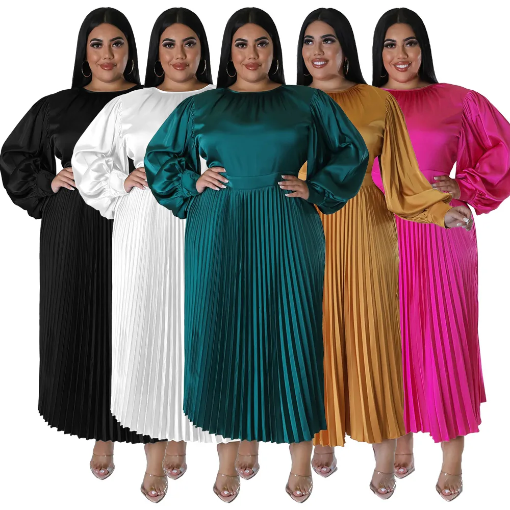 

Fashion Plus Size 5XL Women Party Dress Light Color Lady Stright Long Dress Autumn Winter Long Latern Sleeve Female Dresses