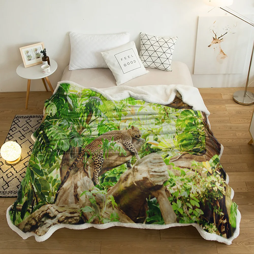 

Tropical Rainforest Cheetah Jungle Leopard Green Cashmere Blanket Thick Winter Bed Lamb Blankets Office Nap Sofa Bed Bedspread