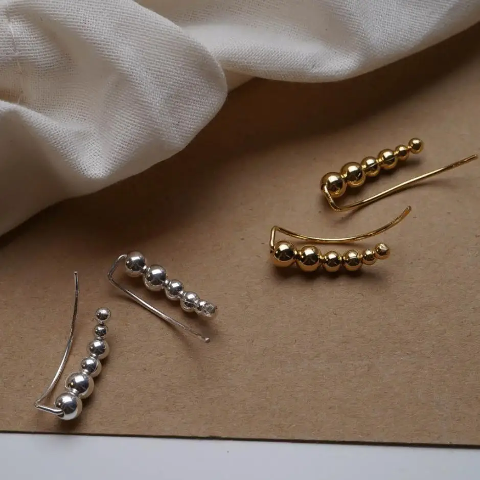 

minimalist REAL. Authentic 925 Sterling silver Ear Piercing Round Ball Beads Piercing Climber Cuff earrings C-C1036