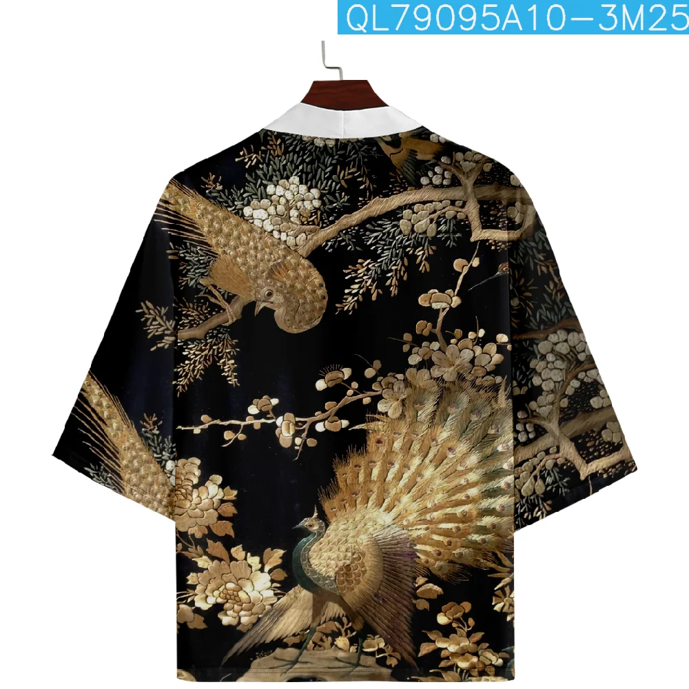 Плюс размер 6XL свободная японская уличная одежда кардиган с принтом павлина