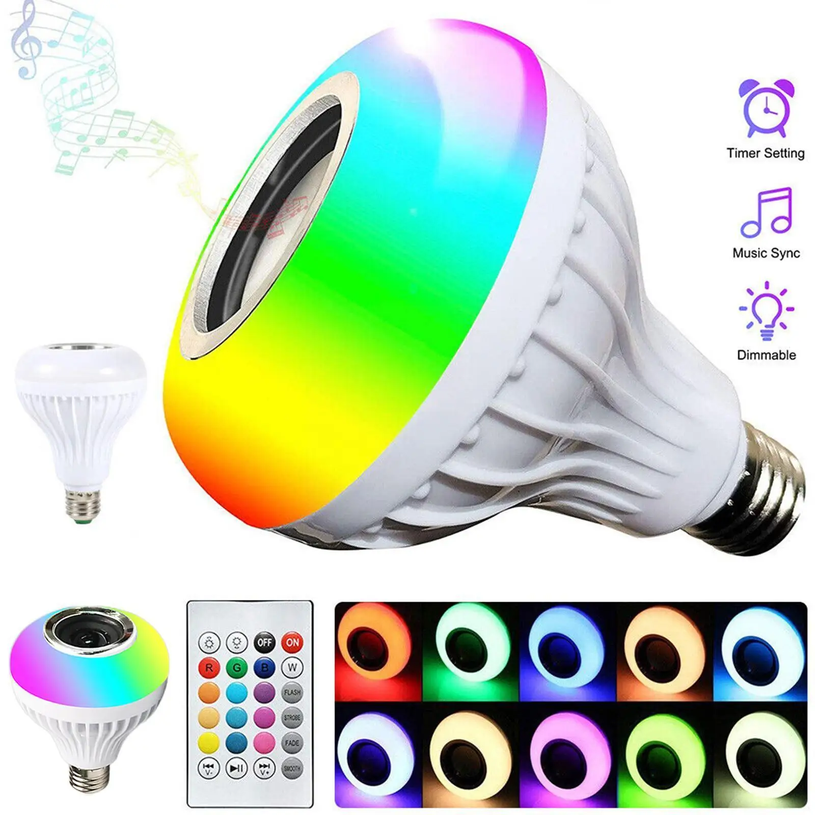 

E27 Smart Bulb With Wireless Bluetooth Speaker RGB Keys Remote Music Controller 12W Player 24 RGBW Lamp Light Dimmable LED B5U2