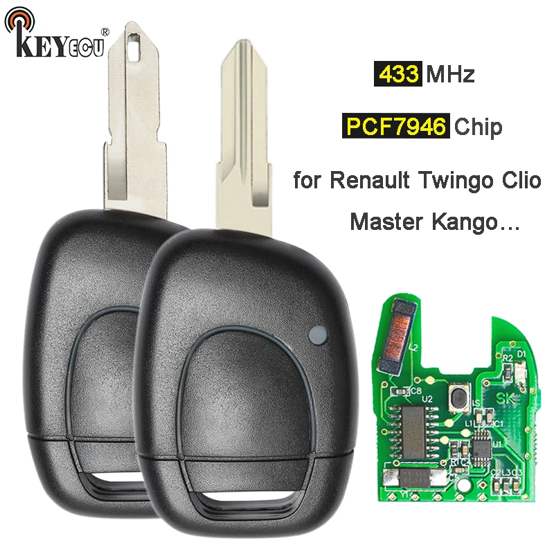 

KEYECU 433MHz PCF7946 Chip 1 Button Remote Car Key Fob for Renault Twingo Clio Master Kango 2001-2008 NE72 VAC102 Blade