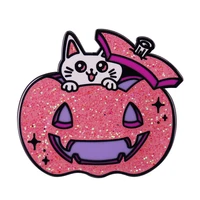 pink pumpkin and white kitten television brooches badge for bag lapel pin buckle jewelry gift for friends