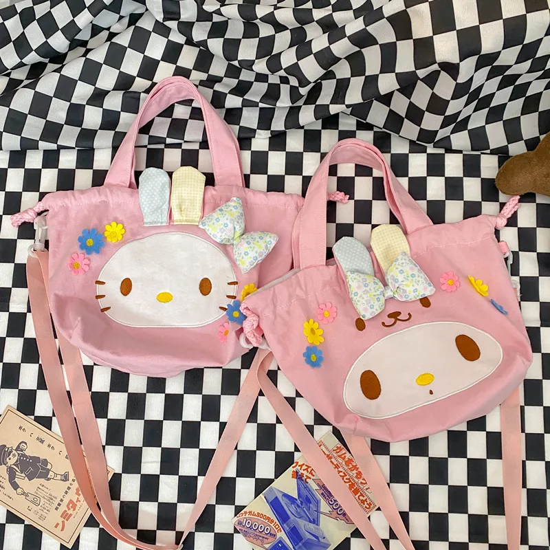 

Новинка 2022, Sanrio My melody, сумка для ланча на шнурке, вместительная сумка для хранения, мультяшная Милая Повседневная сумка-мессенджер для переноски рук