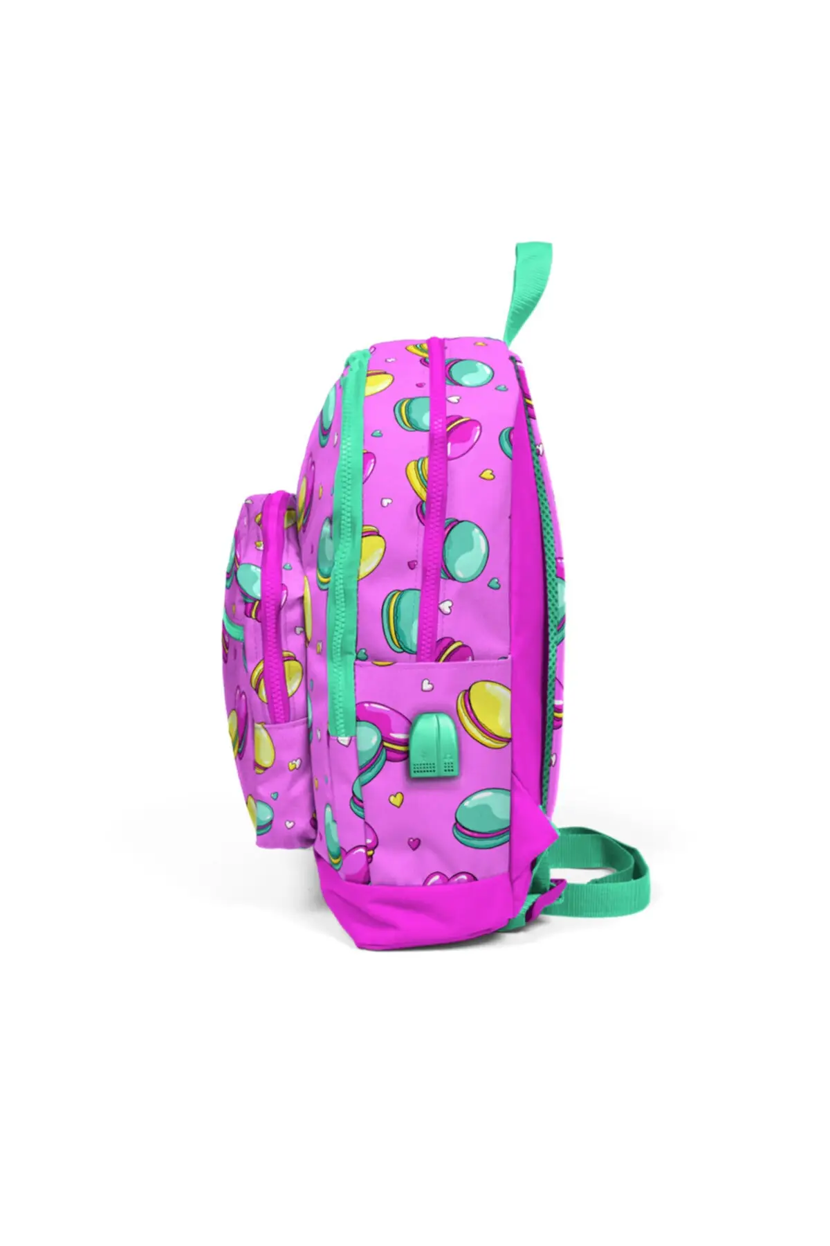 Child Outdoor Pink Macarons Pattern Four Compartments Usb Rechargeable Earphones Bag Set 3'lü enlarge