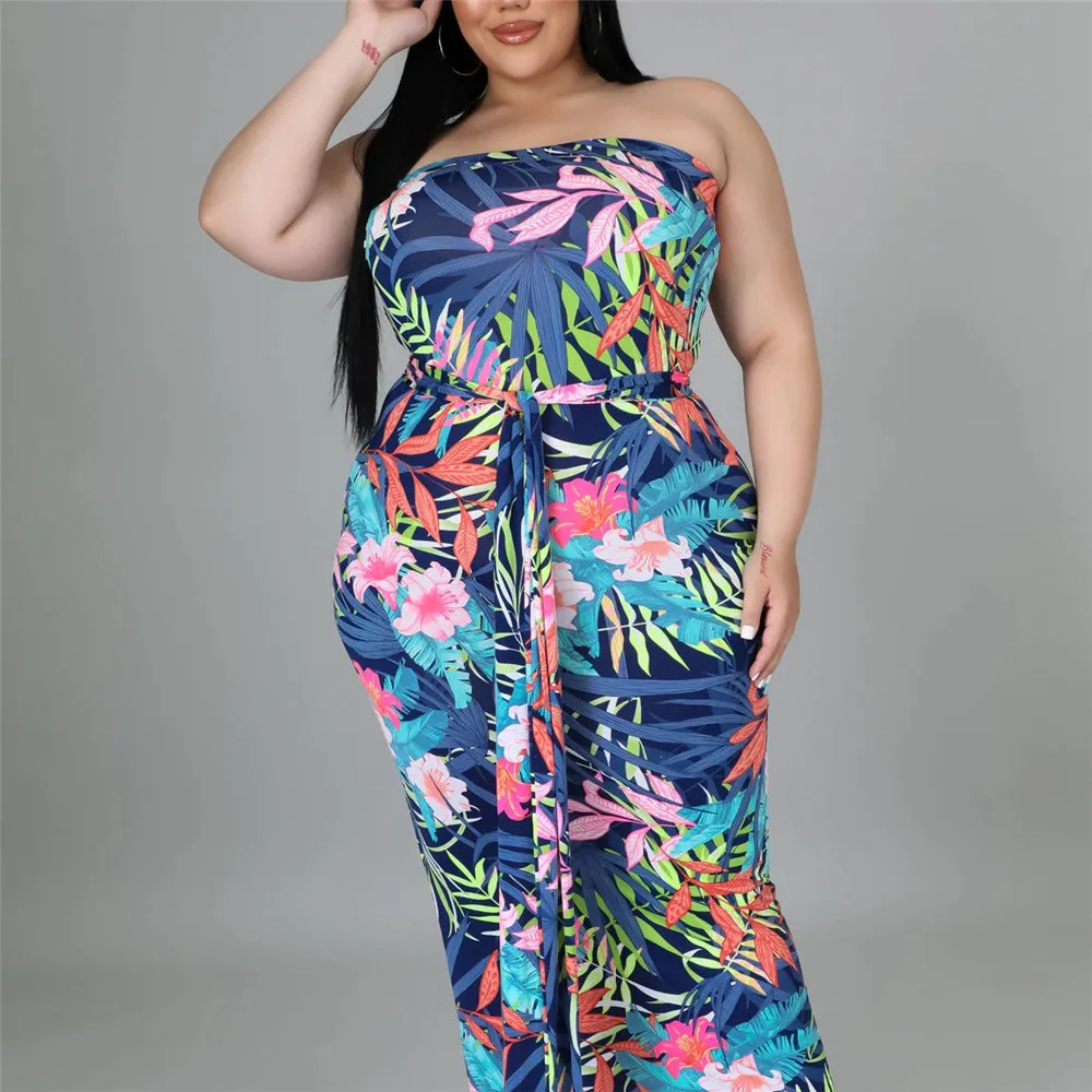 

Plus Size Women Floral Dress Summer Dresses 2022 Off The Shoulder Printed Strapless Dress Women Outdoor Beach long maxi robe big