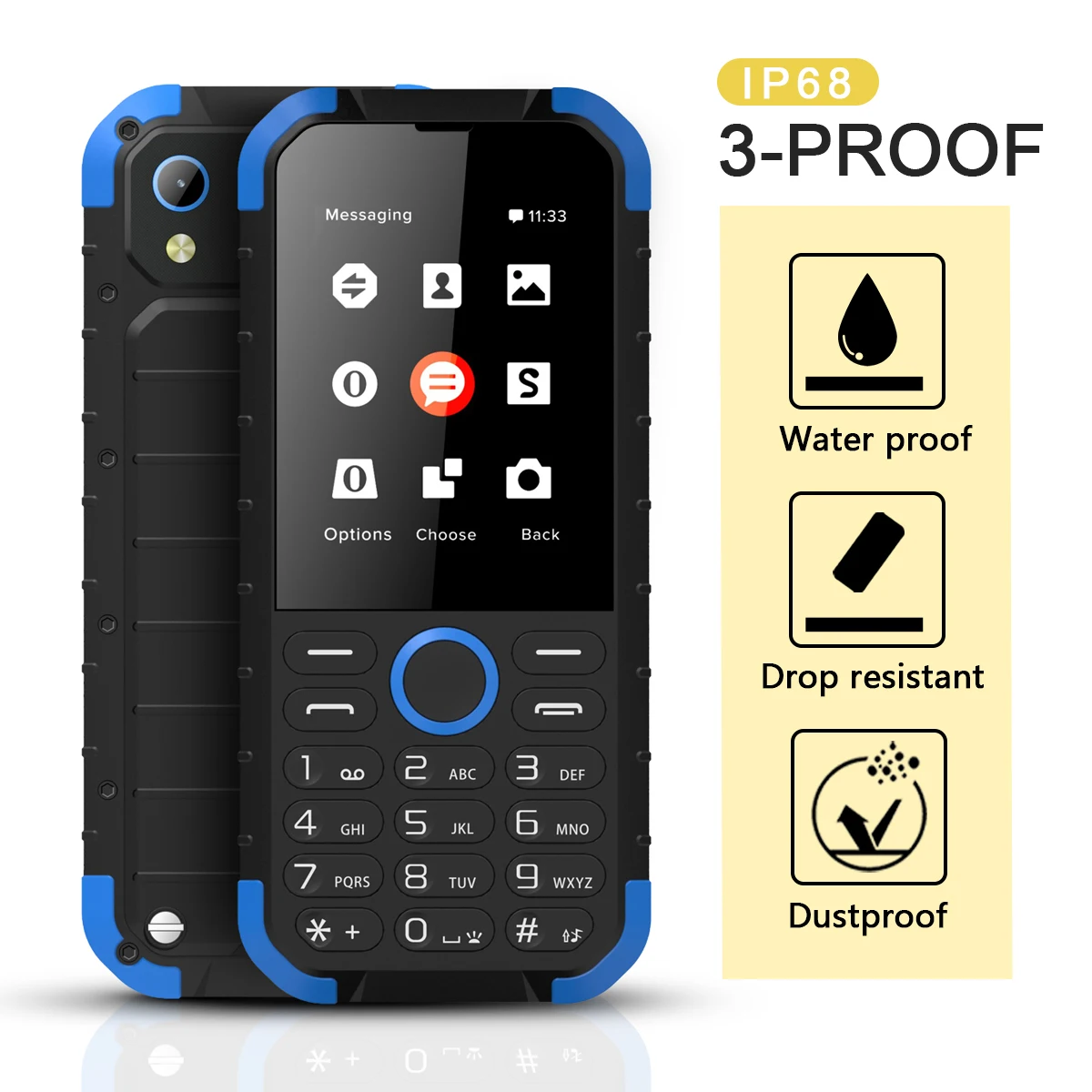 

IP68 Waterproof Rugged Mobile Phone Shockproof GSM 2G Dual SIM Dual Standby Feature Phone 2800mAh Bar Phone with Flashlight