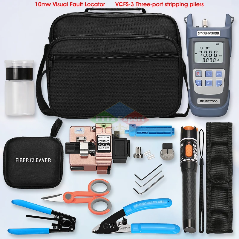 COMPTYCO FTTH Fiber Optic Tool Kit with Fiber Fibra Optica Power Meter and 10mW Visual Fault Locator AUA-X2 Rose gold FTTH tool