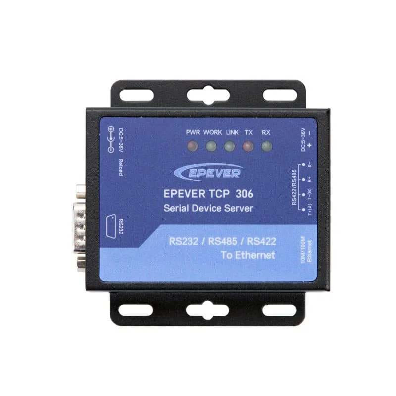

Серверное устройство EPEVER TCP 306 с солнечным контроллером EPEVER и инвертором/зарядным устройством через порт RS485
