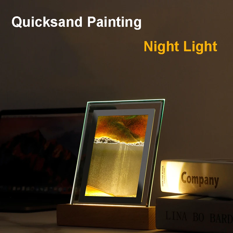 

Quicksand Painting Night Lights 3D Moving Sand Hourglass Painting Home Decor Gift LED Atmosphere Table Lamp Sandscape Mood Light