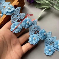 10x blue polyester rose flower embroidered lace trim ribbon fabric sewing craft for costume wedding dress decoration 6x6cm