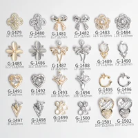 1pc luxury glitter zircon diamond inlaid bowknots flower heart studs alloy jewel nail art rhinestones decoration manicure charms