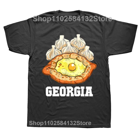 Забавная футболка Khinkali Khachapuri Food Lover Travel Georgia, Мужская футболка с коротким рукавом и принтом в грузинском стиле, хлопковая Футболка с круглым вырезом