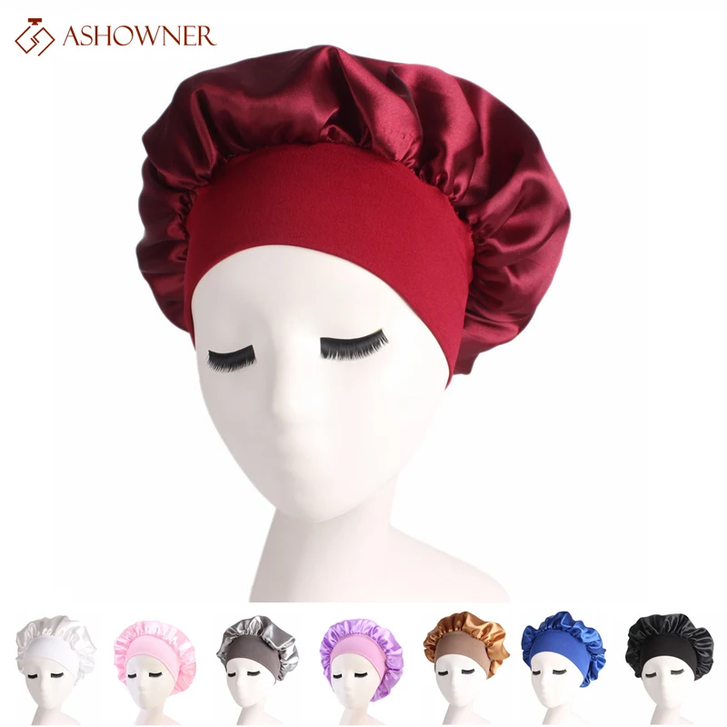 Женская атласная шапка большого размера шелковая для сна тюрбан головной убор