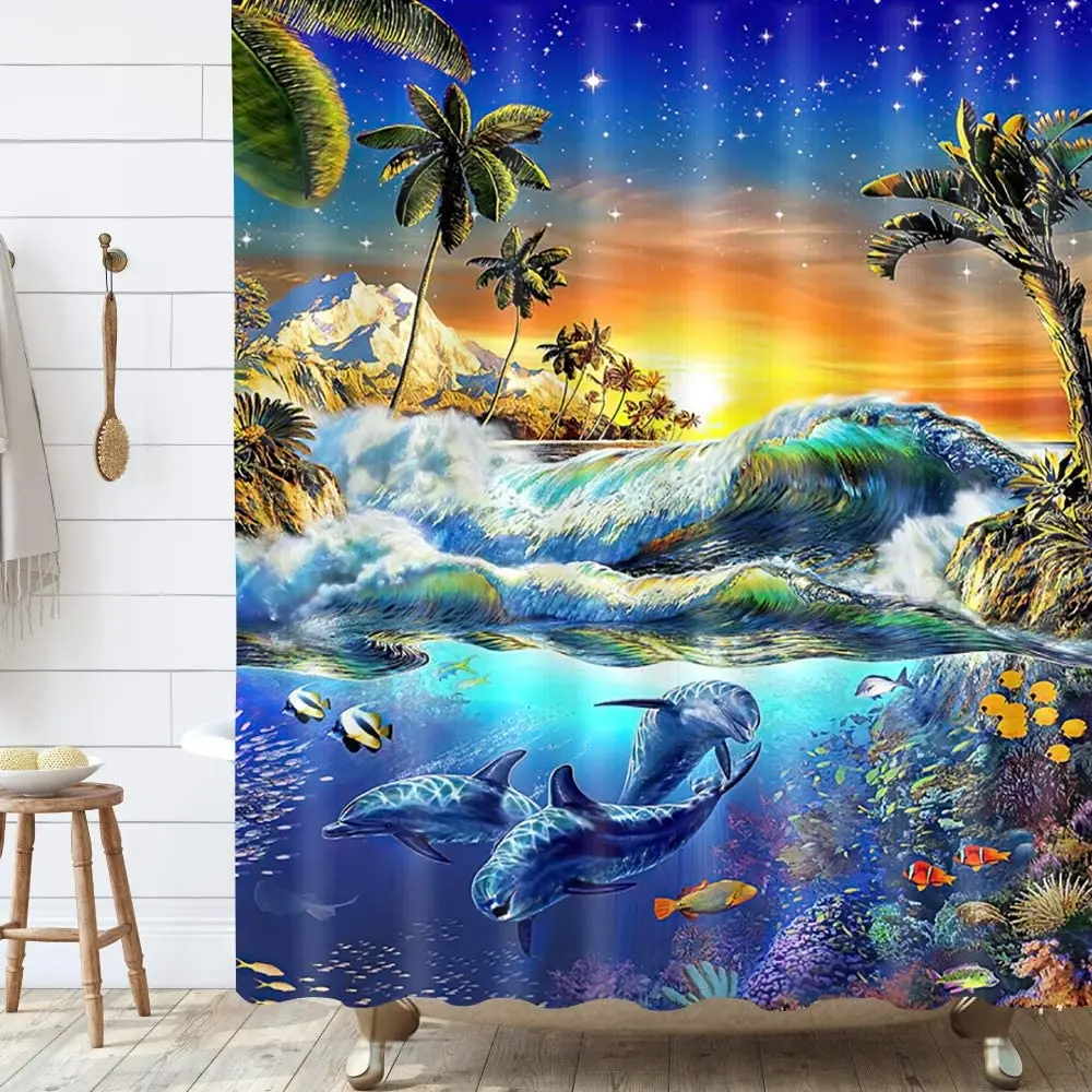 

Подводная занавеска для душа, ткань для декорирования ванной комнаты, морская и глубоководная рыба, Тропическое море, дикая вода, дети, животные, морское дно