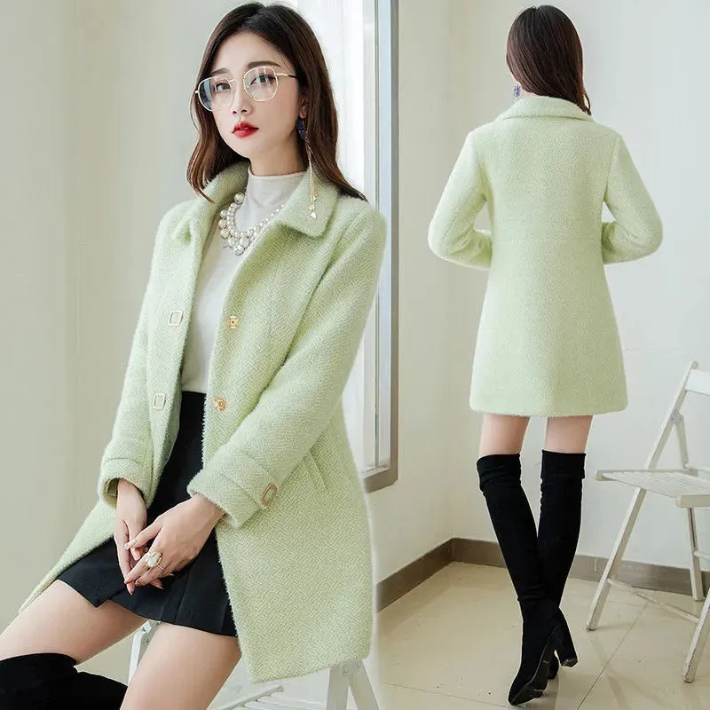 

Woolen Jacket Women's Long Foreign Overwear Autumn Winter 2023 New Korean Overcoat Waist Slim Mink Wool Coat Female Tide Tops