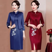 2 pieces set free shipping new fashion wedding mother dress law banquet suit party women work wear monter dresses red blue