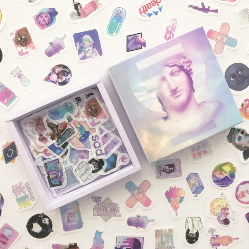 

200 Pcs/pack Vaporwave Journal Decorative Box Stickers Scrapbooking Stick Label Diary Album Stationery Retro Girl Sticker